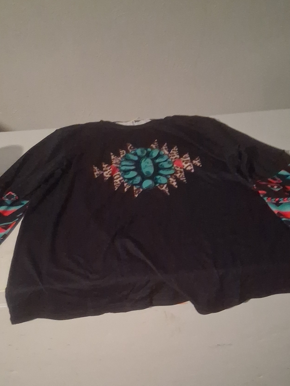 Southern Stitch Aztec Medallion Long Sleeve Top 3XL NWT Black Turquoise - Picture 3 of 11